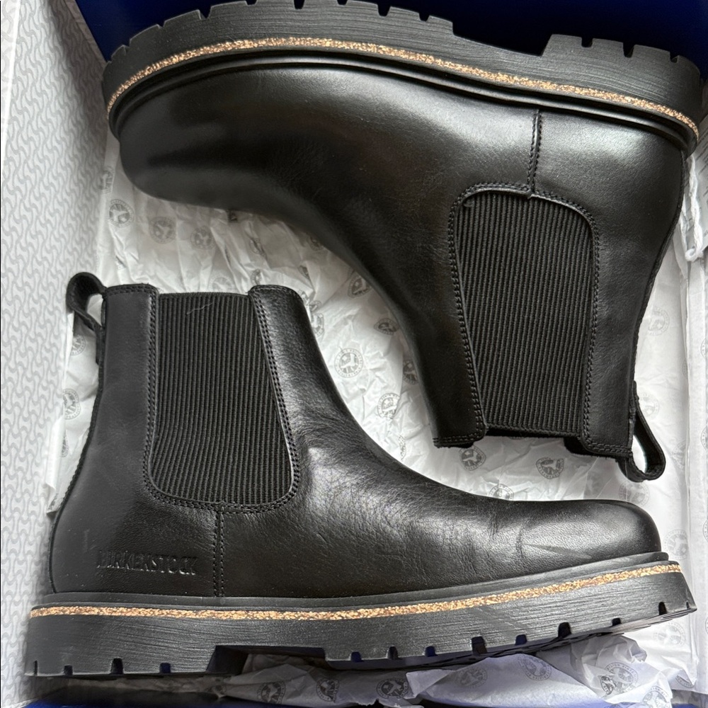 Birkenstock Black Leather Chelsea Booties with Lug Sole